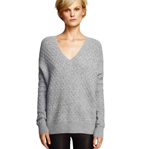 Vince Sweaters - VINCE Wool Cashmere Texture Double V-Neck Sweater Gray S